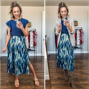 LuLaRoe Blue and Green Jennifer Midi Skirt